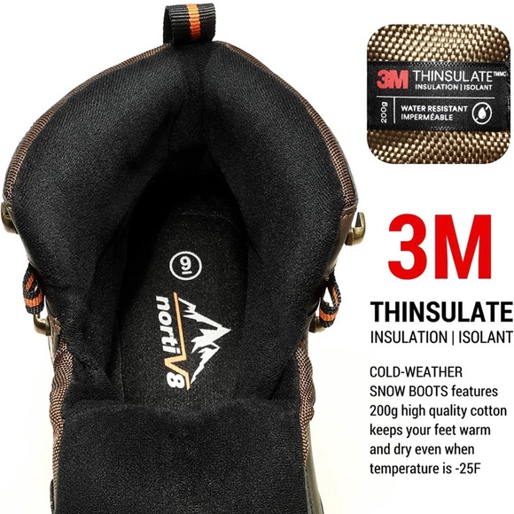 NEW NortiV8 Men’s Brown Black Hiking Snow Waterproof Construction Work Boots - Picture 2 of 7